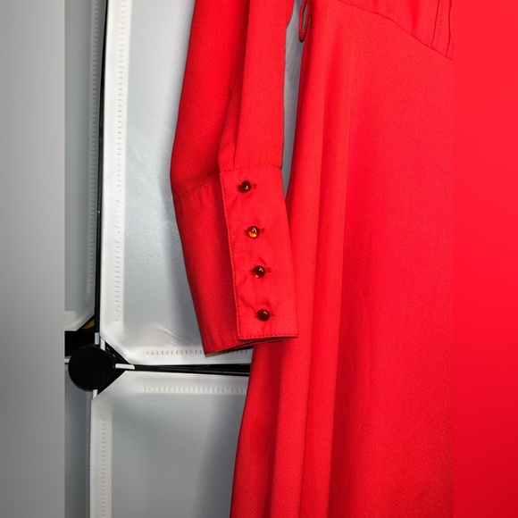 Nanette Lepore Red Dress 6 Pintuck Pleat A-line Button Down Chiffon - Picture 9 of 9